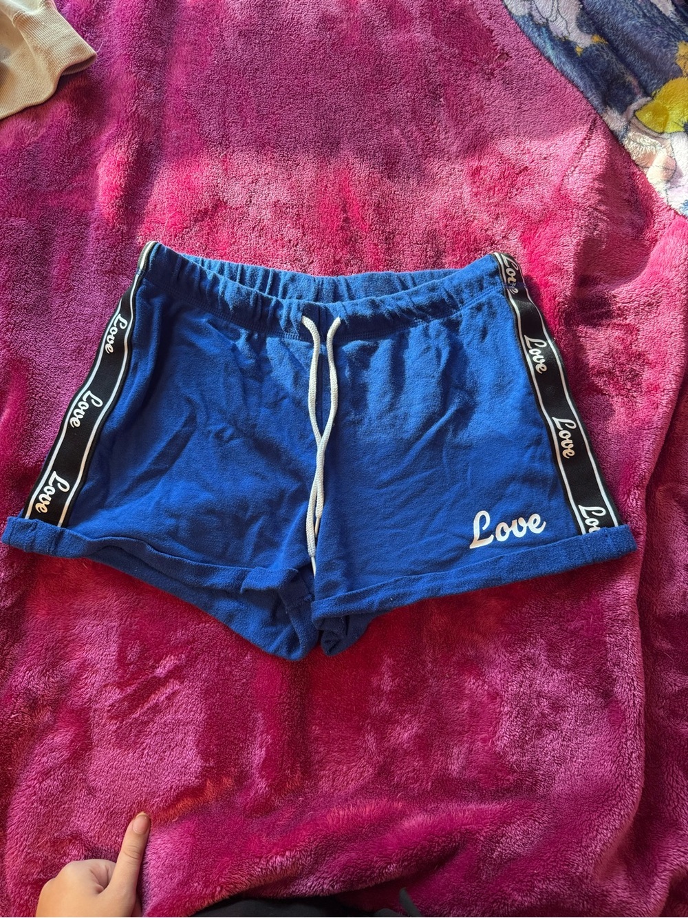No Boundaries Royal Blue 'Love' Drawstring Athletic Shorts with Black Side Tape